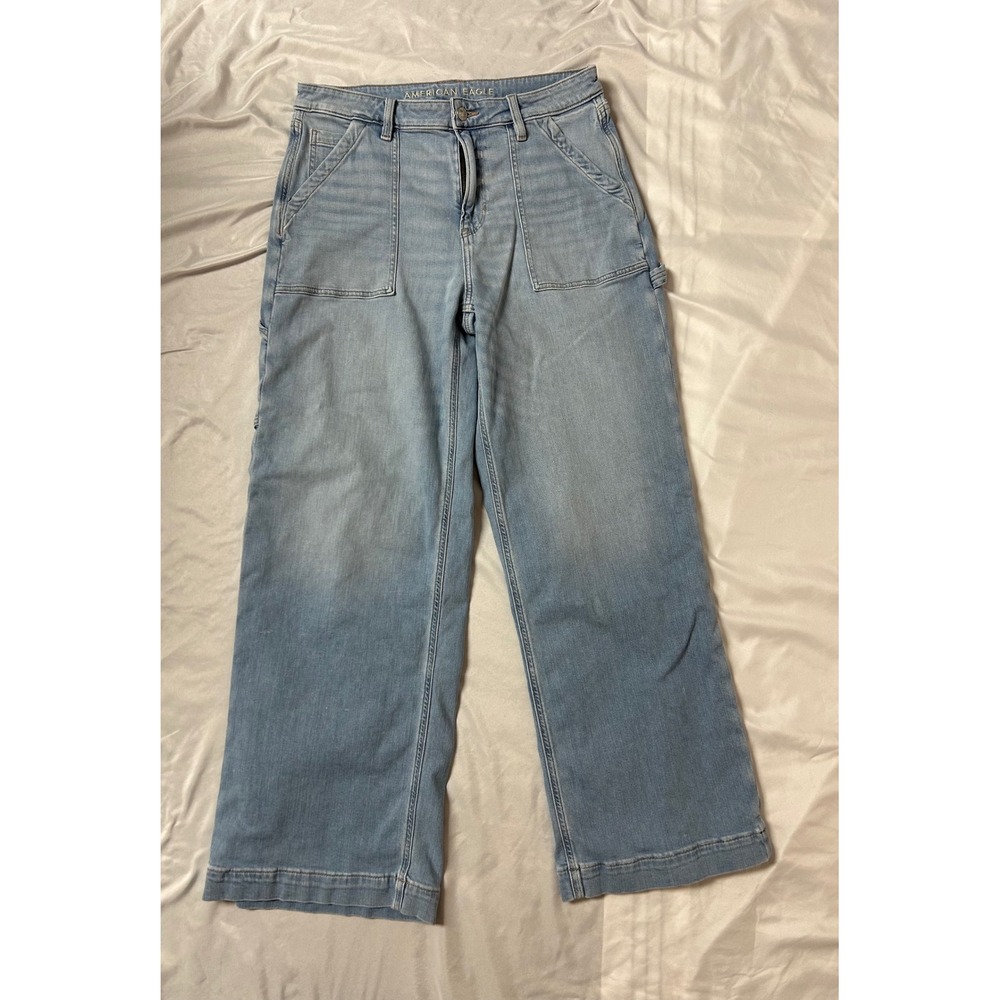American Eagle Super High-Rise Baggy Wide Leg Carpenter Jeans Light Wash Size 10